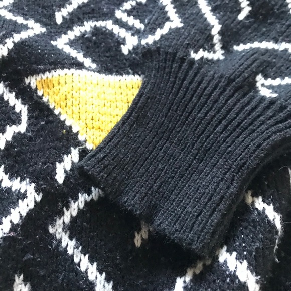 🎃VINTAGE | Geometric Patterned Black Colorful Funky Cosby Sweater Large - Picture 3 of 5